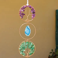 Tree of Life Natural Gemstone Chips & Agate Pendant Decorations&nbsp;PW-WGAF9E8-01