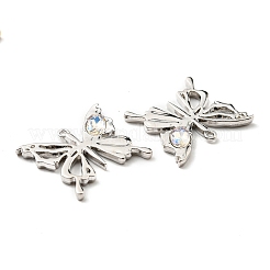 ラックメッキ合金、ガラスペンダント付き  鉛フリー＆カドミウムフリー  バタフライチャーム  プラチナ  19x23x3mm  穴：1.2mm&nbsp;PALLOY-K010-43P