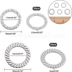 40個2スタイル304ステンレススチールリンクリング  レーザー切断  テクスチャ  丸いリング  ステンレス鋼色  20個/スタイル&nbsp;STAS-UN0022-16P