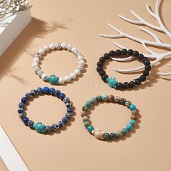 4Pcs 4 Style Natural Mixed Gemstone & Synthetic Turquoise(Dyed) Tortoise Beaded Stretch Bracelets Set for Women&nbsp;BJEW-TA00211