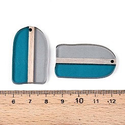 透明樹脂＆ウッドペンダント  アーチ  ツートン  スチールブルー  38x22x3.2mm  穴：2mm&nbsp;RESI-T057-53A