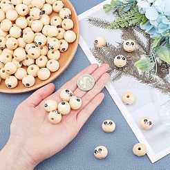 天然木ヨーロッパビーズ  ワックスとプリント  染色されていない  大穴ビーズ  パンダ柄のラウンド  ナバホホワイト  19~20mm  穴：5mm  約100個/袋&nbsp;WOOD-PH0009-34-01B