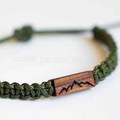 Wooden Rectangle with Mountain Adjustable Braided Polyester Cord Bracelets for Women Men&nbsp;WGDF35B-01