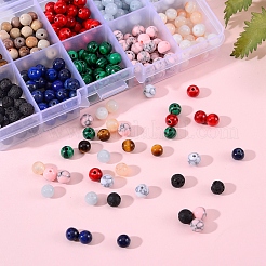 400個10スタイルの天然および合成宝石ビーズ連売り  染め  ラウンド  6mm  穴：1mm  40個/スタイル&nbsp;G-SZ0001-50