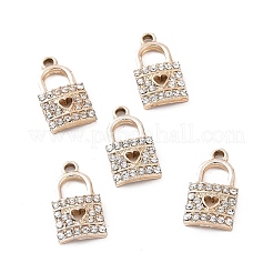 合金クリスタルラインストーンペンダント  ハートチャーム付きロック  ライトゴールド  21x11x2.5mm  穴：2.1mm&nbsp;ALRI-C008-44KCG