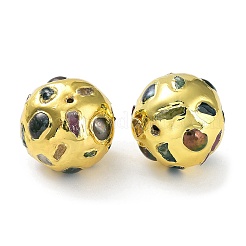 天然染色の白翡翠の丸いビーズ  ラックメッキ金色真鍮パーツと染色天然ケシパール付き  長持ちメッキ  ラウンド  21.5x21~21.5x20~20.5mm  穴：1mm&nbsp;KK-K348-22G