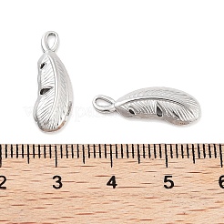 変色しない304ステンレススチールペンダント  フェザーチャーム  ステンレス鋼色  20x7.5x2.5mm  穴：2.5x1mm&nbsp;STAS-P364-16P