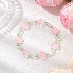 3個 3色 梅の花 ガラスビーズ ストレッチブレスレット 女性用  ミックスカラー  内径：2-1/8~2-1/4インチ（5.5~5.8cm）  1pc /カラー&nbsp;BJEW-JB12138