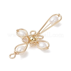 Natural Cultured Freshwater Pearl Copper Wire Wrapped Cross Pendants&nbsp;PALLOY-TA00318