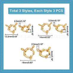 9個 3スタイル 304ステンレススチール スプリングリング留め金  リング  24KGP本金メッキ  12.5~23x4mm  穴：2.5mm  3個/スタイル&nbsp;STAS-UN0052-55