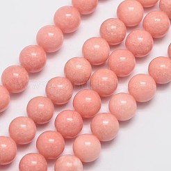 天然石マレーシアジェイドビーズ連売り  模造菱マンガン鉱  ラウンド  染め  鮭色  10mm  穴：1mm  約38個/連  15インチ&nbsp;G-A146-10mm-B08