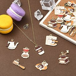合金とエナメルのペンダント40個、8スタイル  コーヒー豆のチャーム  ゴールドカラー  ミックスカラー  13.5~31x10~26x1~1.5mm  穴：1.5~2mm  5個/スタイル&nbsp;FIND-YW0012-50