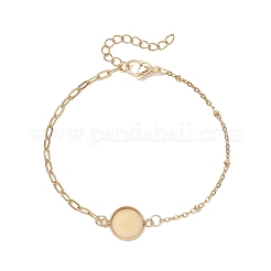 304ステンレススチールペーパークリップチェーンサテライトチェーンブレスレットの作り方  フラットラウンド304ステンレススチールカボションセッティング  ゴールドカラー  7.28インチ（18.5cm）  トレイ：10mm&nbsp;BJEW-JB13071-01