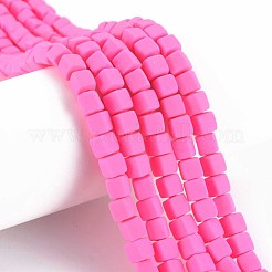手作り樹脂粘土ビーズ連売り  キューブ  濃いピンク  6x6x6mm  穴：1.2mm  約62個/連  14.84インチ〜15.75インチ（37.7cm〜40cm）&nbsp;CLAY-T020-09A