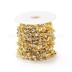 エナメル スターとイービル アイ & ブラス フラット ラウンド リンク チェーン  クリアガラスチャーム付き  ハンダ付け  スプール付き  18KGP本金メッキ  ホワイト  11x6x2.7mm  10.5x5.5x2.3mm&nbsp;CHC-C003-01G-03
