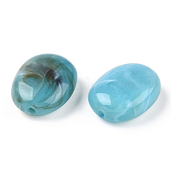 オーバル天然石風アクリルビーズ  ダークターコイズ  19x15x7mm  穴：2mm  約330個/500g&nbsp;OACR-R047-13