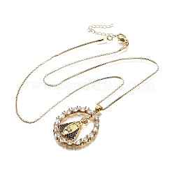 Brass Clear & Blue Cubic Zirconia Nossa Senhora Aparecida Virgin Pendant Necklaces for Women&nbsp;NJEW-U039-01A-G