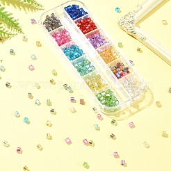 672個12色ガラスシードビーズ  角穴  銀並ぶ  正方形  ミックスカラー  3~4x3x3mm  穴：1.2mm  約56PCS /カラー&nbsp;SEED-FS0001-24