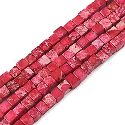 ナチュラルインペリアルジャスパービーズ連売り  染め  キューブ  サクランボ色  3x3x3mm  穴：1mm  約127個/連  15.75''（40センチメートル）&nbsp;GG-CBA6BAC-G04-04