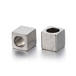 変色しにくい201ステンレススチールビーズ  正方形  ステンレス鋼色  3x3x3mm  穴：1.8mm&nbsp;STAS-P223-11P