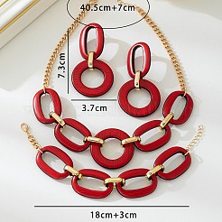 Acrylic Oval Link Chain Pendant Necklace & Stud Dangle Earring Sets&nbsp;FS-WGBB07C-01