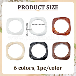 女性用アクリルバングル6個、6色  正方形  ミックスカラー  内径：2-5/8インチ（6.8cm）  1pc /カラー&nbsp;BJEW-ME0001-03B