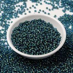 MIYUKIラウンドロカイユビーズ  日本製シードビーズ  （rr3743)ファンシーライニングアクアグリーン  8/0  3mm  穴：1mm  約2111~2277個/50g&nbsp;SEED-X0055-RR3743