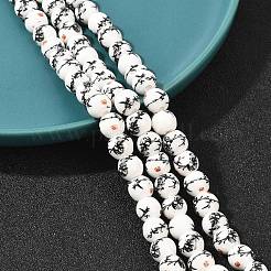 Handmade Flower Printed Porcelain Ceramic Beads Strands&nbsp;PORC-M006-8mm-02