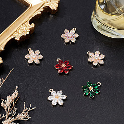 6 個 6 スタイル真鍮とキュービックジルコニアペンダント  花  ゴールドカラー  ミックスカラー  17.5~18x13.5~14x3.5~4mm  穴：1.2~1.5mm  1個/スタイル&nbsp;KK-AR0003-83