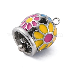 304ステンレスペンダント  エナメル  花のチャーム付きベル  ステンレス鋼色  16x13mm  穴：1.5mm&nbsp;LS-STAS-H235-11P