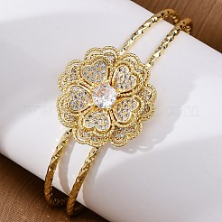 Brass Micro Pave Clear Cubic Zirconia Cuff Bangles for Women&nbsp;BJEW-U025-08G
