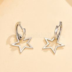 Simple Daily Wear Sterling Silver Star Hoop Earrings Fashionable and Versatile&nbsp;BO3781