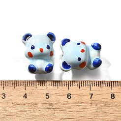 手作りの陶器ビーズ  手描きの陶器ビーズ  ピックアップベア  ライトブルー  19x15.5~16x12~12.5mm  穴：1.8~2mm&nbsp;PORC-S002-06B