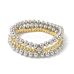 Brass Micro Pave Cubic Zirconia Round Beaded Multi-Strand Bracelets for Women&nbsp;BJEW-B148-02B-PG