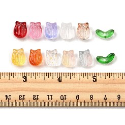 40個2スタイルの透明ガラスビーズ  チューリップの花と葉  ミックスカラー  5.5~12x10~14x4.5~7mm  穴：1~1.2mm  20個/スタイル&nbsp;GLAA-FP0001-26