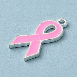 乳がんピンクアウェアネスリボンテーマ合金エナメルペンダント  銀  意識のリボン  23x11x1.7mm  穴：1.5mm&nbsp;ENAM-A147-01L
