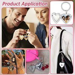 4Pcs 316 Stainless Steel Heart Locket Pendant Keychains&nbsp;KEYC-PH01618