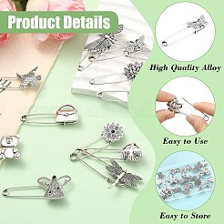 26Pcs 13 Styles Antique Silver Alloy Brooch&nbsp;JEWB-CJ0001-89