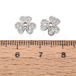 真鍮製マイクロパヴェクリアキュービックジルコニアビーズキャップ  クローバー  プラチナ  9x10x3mm  穴：1.4~1.5mm&nbsp;KK-Q071-11P-02