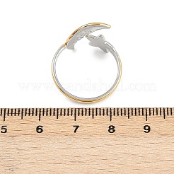 女性用304ステンレススチールカフリング  スター＆ムーン  ゴールデン·ステンレス鋼色  内径：18mm&nbsp;RJEW-B133-05A