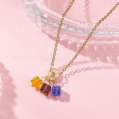 3 Cube Faceted Glass Pendant 304 Stainless Steel Cable Chain Necklaces for Women&nbsp;NJEW-JN05711-01