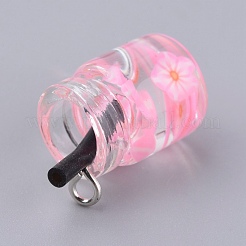ガラスチャーム  プラチナメッキ真鍮ループ付き  模造ミルクティーカップ  ミックスカラー  20x11x11mm  穴：1.8mm&nbsp;GLAA-K037-01