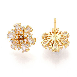 Flower Brass Micro Pave Clear Cubic Zirconia Stud Earrings&nbsp;EJEW-T047-51G