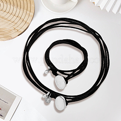 2Pcs 2 Styles Alloy Rectangle PU Leather Layered Cord Choker Necklaces for Women&nbsp;NJEW-CL0001-34B