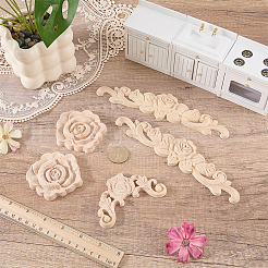 8個 3種類のウッドチップ  壁の装飾  花  アンティークホワイト  50~97.5x20~75x7~15mm&nbsp;WOOD-ME0001-25