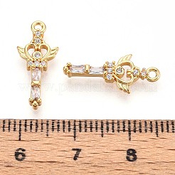 真鍮製マイクロパヴェキュービックジルコニアペンダント  ワンド  長持ちメッキ  ニッケルフリー  18KGP本金メッキ  18x8x2.5mm  穴：1.2mm&nbsp;KK-N263-84G