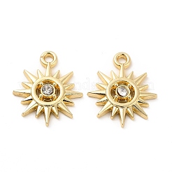 ラックメッキ合金ラインストーンペンダント  カドミウムフリー＆鉛フリー  太陽のチャーム  ライトゴールド  17.5x15x2.5mm  穴：1.6mm&nbsp;FIND-G044-09LG