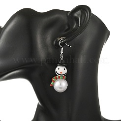 クリスマスハンドメイドランプワークダングルイヤリング  雪だるま  イミテーションパールアクリルビーズで  ガラスシードビーズと304ステンレススチール製のイヤリング  ミックスカラー  58x19mm&nbsp;EJEW-JE07516-01