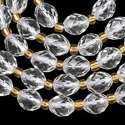 天然石クオーツクリスタルビーズ連売り  水晶  多面カット  ライス  シードビーズで  7.5~8x6~7.5mm  穴：0.8~1mm  約36~40個/連  15.55~15.75''（39.5~40センチメートル）&nbsp;G-F809-A01-01A