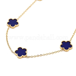 ゴールド 304 ステンレス ネックレス  樹脂の花のネックレス  ブルー  15.67~15.87インチ（39.8~40.3cm）&nbsp;NJEW-K252-09G-04